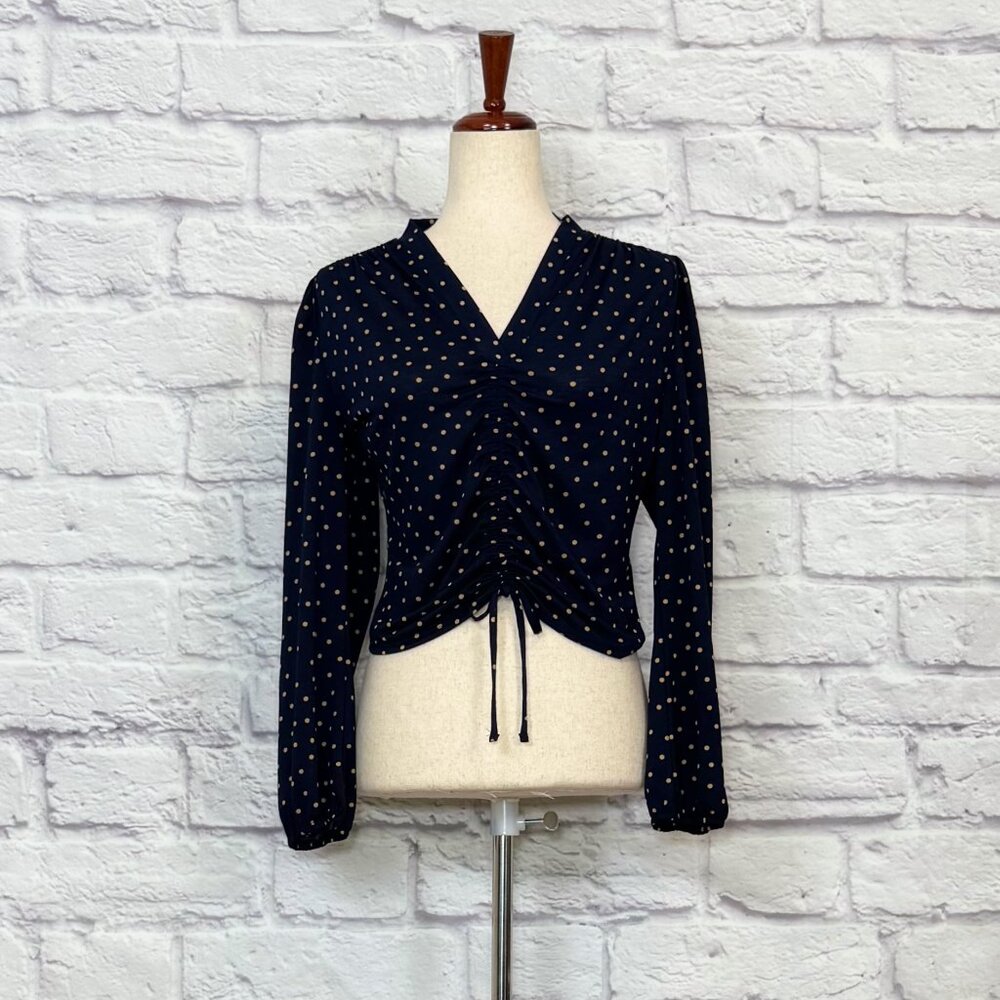 Adrianna Papell Navy Blue Polka Dot Long Sleeve Top